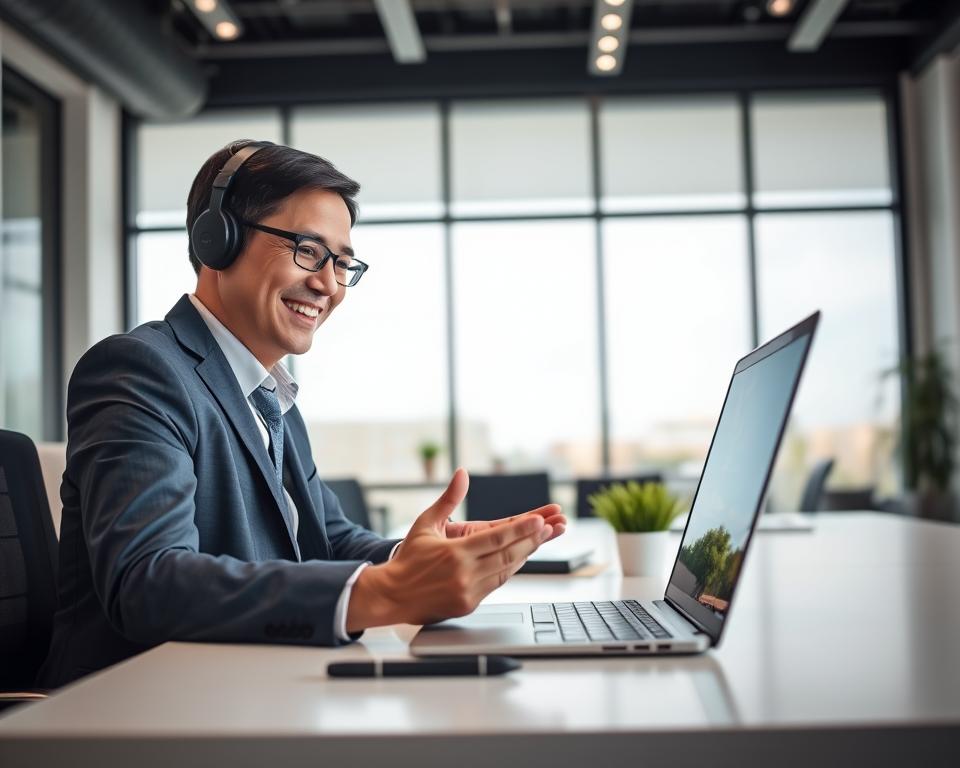 A close-up of a professional customer service representative in a modern office setting, confidently reviewing IPTV service guarantees on a laptop screen. The foreground features a clear focus on the representative, dressed in smart business attire, with a warm smile and engaged demeanor. In the middle, a sleek, well-organized desk with essential office tools and a small plant adds to the professional vibe. The background showcases a bright, contemporary office with large windows allowing natural light to flood in, creating an inviting and trustworthy atmosphere. Soft, diffused lighting enhances the scene, emphasizing the representative's positive energy while exuding a sense of reliability and assurance in IPTV service. The overall mood is professional, reassuring, and customer-focused. A close-up of a professional customer service representative in a modern office setting, confidently reviewing IPTV service guarantees on a laptop screen. The foreground features a clear focus on the representative, dressed in smart business attire, with a warm smile and engaged demeanor. In the middle, a sleek, well-organized desk with essential office tools and a small plant adds to the professional vibe. The background showcases a bright, contemporary office with large windows allowing natural light to flood in, creating an inviting and trustworthy atmosphere. Soft, diffused lighting enhances the scene, emphasizing the representative's positive energy while exuding a sense of reliability and assurance in IPTV service. The overall mood is professional, reassuring, and customer-focused.