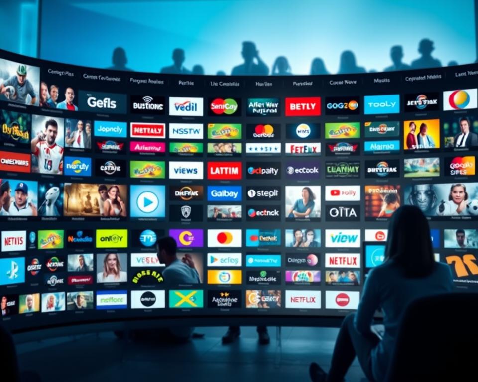 A modern, sleek digital interface showcasing an exhaustive catalogue of international TV channels. In the foreground, vibrant icons representing various genres such as sports, movies, news, and documentaries, all rendered in a polished, user-friendly layout. The middle ground features a subtle gradient backdrop blending blues and whites, evoking a sense of technology and innovation. In the background, faint silhouettes of diverse viewers engaged with screens, suggesting a global audience. The lighting is soft yet bright, focusing on the catalogue while creating an inviting atmosphere. The angle is slightly tilted to give a dynamic perspective, making viewers feel as if they are interacting with the content live. The overall mood is energetic and inviting, perfect for an international multimedia experience. A modern, sleek digital interface showcasing an exhaustive catalogue of international TV channels. In the foreground, vibrant icons representing various genres such as sports, movies, news, and documentaries, all rendered in a polished, user-friendly layout. The middle ground features a subtle gradient backdrop blending blues and whites, evoking a sense of technology and innovation. In the background, faint silhouettes of diverse viewers engaged with screens, suggesting a global audience. The lighting is soft yet bright, focusing on the catalogue while creating an inviting atmosphere. The angle is slightly tilted to give a dynamic perspective, making viewers feel as if they are interacting with the content live. The overall mood is energetic and inviting, perfect for an international multimedia experience.