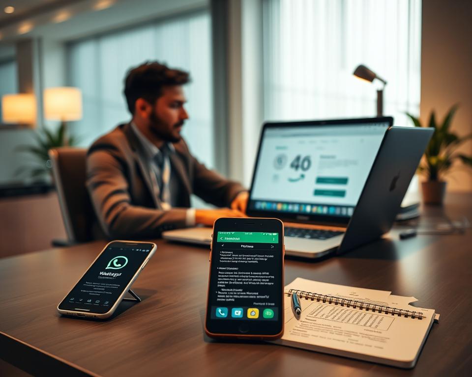 A professional and modern workspace depicting the process of purchasing an IPTV Smarters code. In the foreground, a person in business casual attire is sitting at a sleek desk, focused on a laptop with a webpage open illustrating the IPTV Smarters purchase process. In the middle, items like a smartphone displaying WhatsApp messages and a notepad with instructions are present, showing a blend of technology and organization. The background features a well-lit office setting, with a soft glow from a desk lamp and a plant for a touch of freshness. The overall mood is informative and engaging, with a clear emphasis on the buying process and digital tools. Soft, warm lighting enhances a professional yet inviting atmosphere. A professional and modern workspace depicting the process of purchasing an IPTV Smarters code. In the foreground, a person in business casual attire is sitting at a sleek desk, focused on a laptop with a webpage open illustrating the IPTV Smarters purchase process. In the middle, items like a smartphone displaying WhatsApp messages and a notepad with instructions are present, showing a blend of technology and organization. The background features a well-lit office setting, with a soft glow from a desk lamp and a plant for a touch of freshness. The overall mood is informative and engaging, with a clear emphasis on the buying process and digital tools. Soft, warm lighting enhances a professional yet inviting atmosphere.