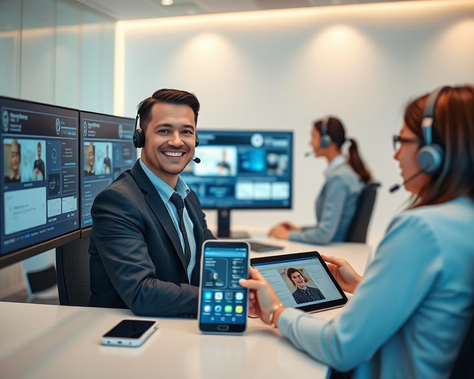 A professional technical support scene focused on IPTV, featuring a diverse team of support agents assisting customers. In the foreground, a friendly technician in business attire is sitting at a modern desk with multiple screens displaying IPTV interface and connection diagnostics. The middle layer includes a smartphone and a tablet showcasing IPTV Smart Pro applications. In the background, a sleek, contemporary office space with subtle lighting creates a warm and welcoming atmosphere, emphasizing professionalism and accessibility. Soft blue and white hues convey a sense of trust and reliability. The image captures the essence of technical support available seven days a week, highlighting a commitment to customer service without any text or distractions. A professional technical support scene focused on IPTV, featuring a diverse team of support agents assisting customers. In the foreground, a friendly technician in business attire is sitting at a modern desk with multiple screens displaying IPTV interface and connection diagnostics. The middle layer includes a smartphone and a tablet showcasing IPTV Smart Pro applications. In the background, a sleek, contemporary office space with subtle lighting creates a warm and welcoming atmosphere, emphasizing professionalism and accessibility. Soft blue and white hues convey a sense of trust and reliability. The image captures the essence of technical support available seven days a week, highlighting a commitment to customer service without any text or distractions.